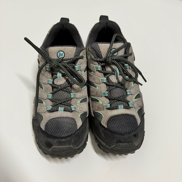 Merrell - Women's Moab 2 Waterproof Lace Up Hiking Shoe in Gray & Mint Green - Picture 6 of 9